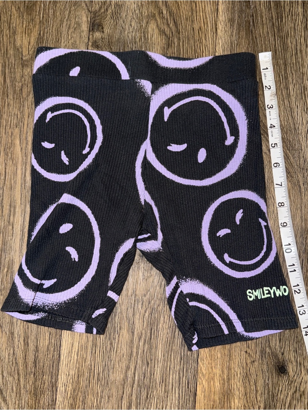 Smiley Face Biker Shorts in Black Grey & Lilac